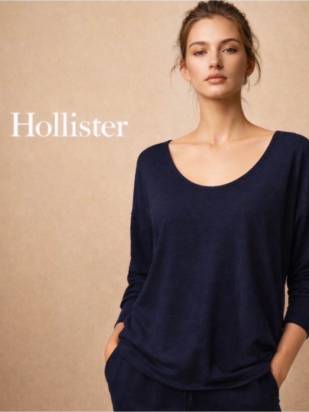 Hollister Women's Dark Blue Navy Long Sleeve Tee Top Blouse Size M